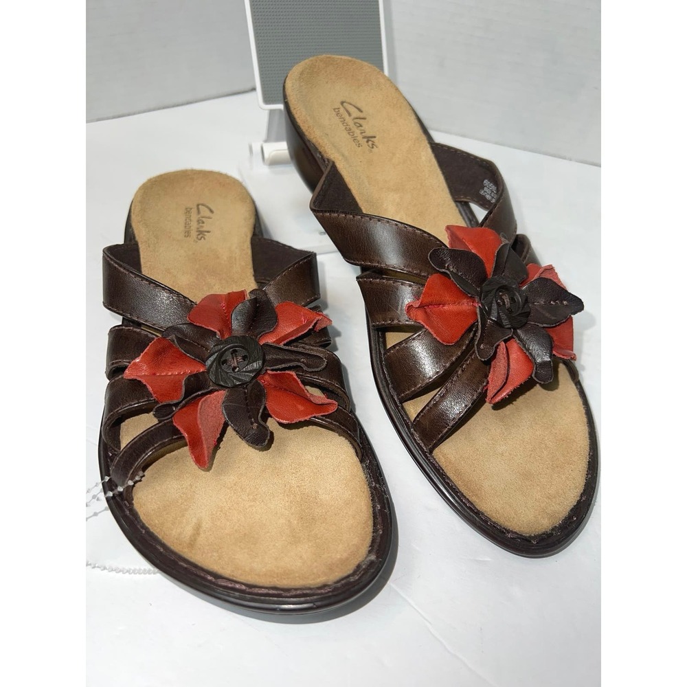 Clarks unbendables slide sandals leather flower size 7,5